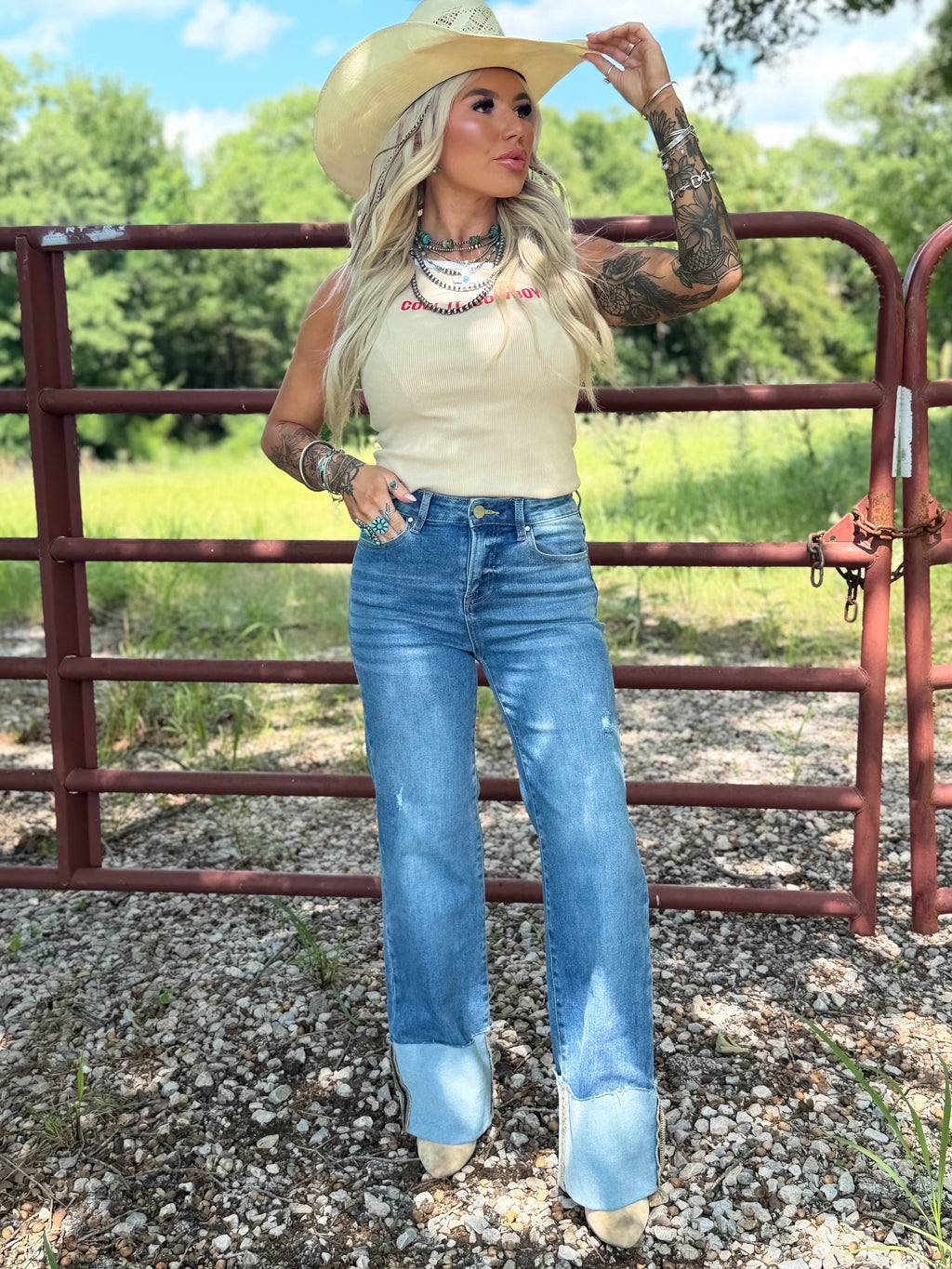 Saddle Stitch Cuff Jeans