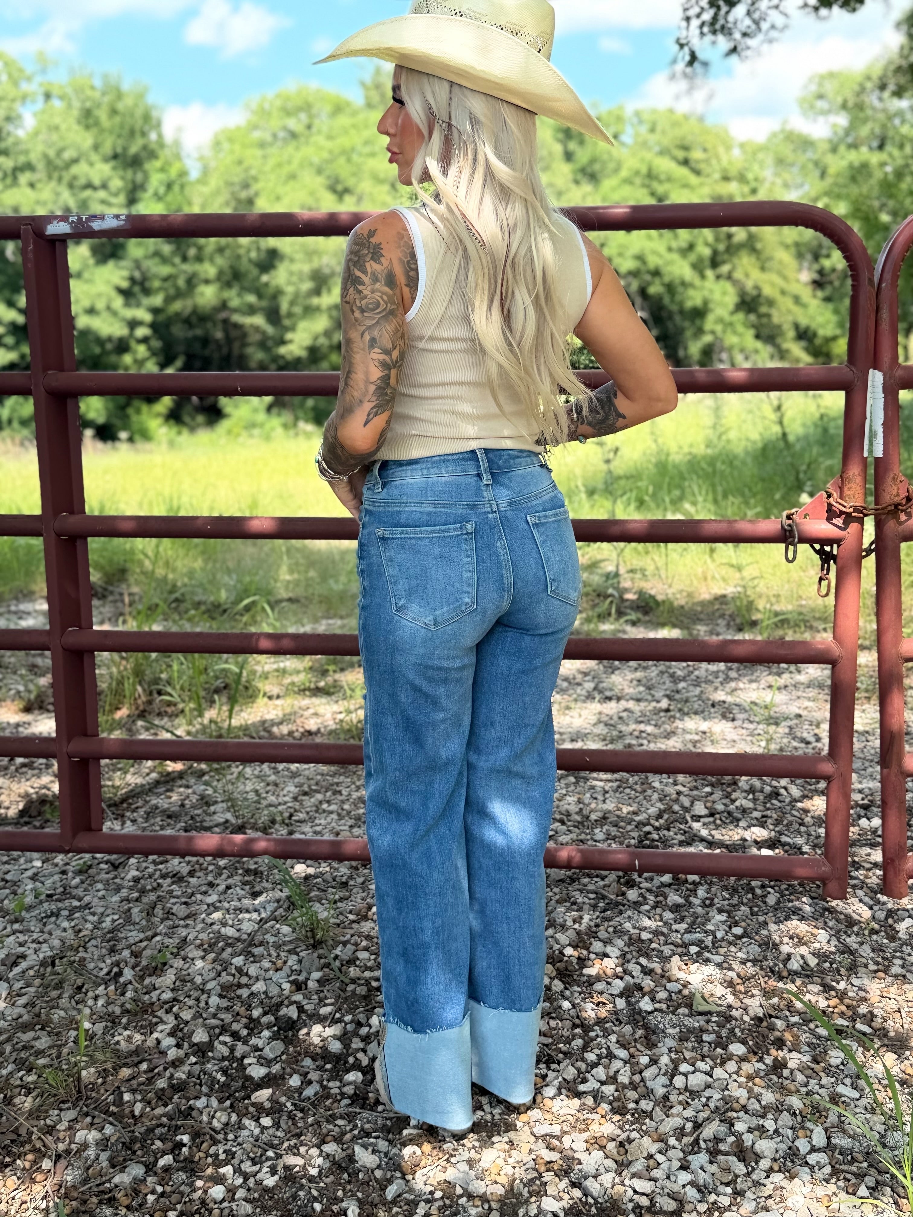 Saddle Stitch Cuff Jeans